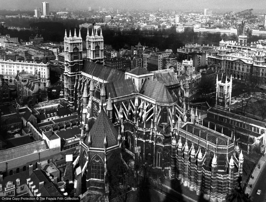 London, Westminster Abbey from Victoria Tower c1955