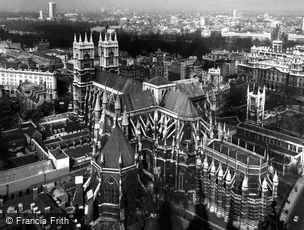 London, Westminster Abbey from Victoria Tower c1955