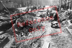 Workmen Mending Air Raid Damaged Tram Tracks c.1940, London