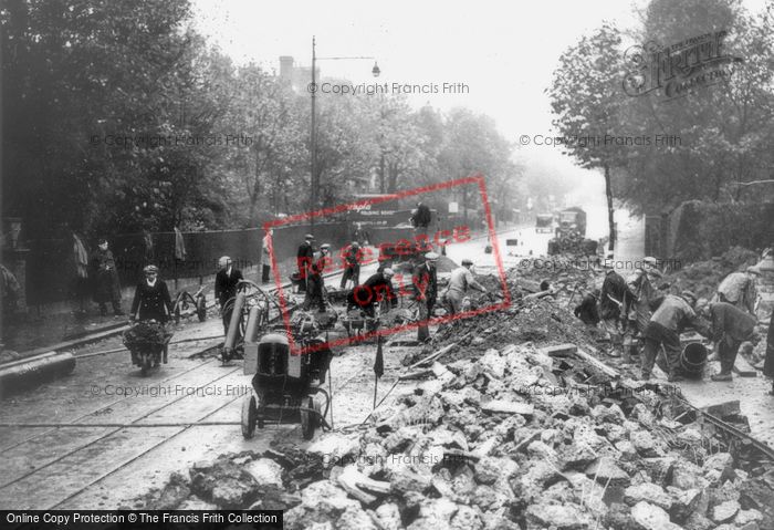 Photo of London, Workmen Repairing Damaged Tram Tracks c.1940