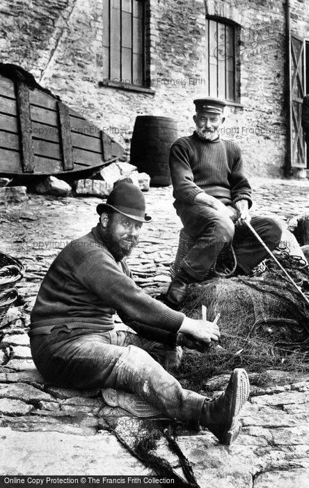 Photo of Looe, Fishermen Mending Their Nets 1906