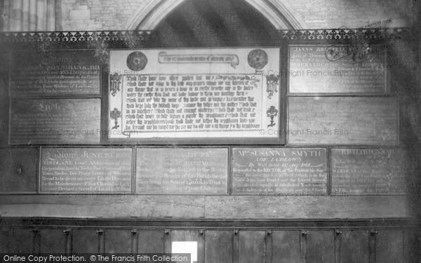 Photo of Ludlow, Church, Old Inscriptions 1903