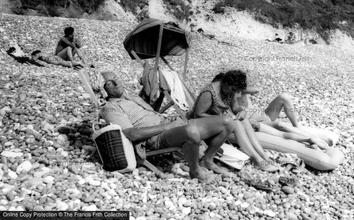 Photo of Lulworth Cove, Sunbathing c.1965