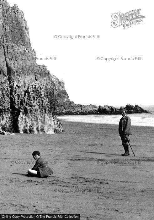 Photo of Lydstep, Man And Boy On Beach 1890