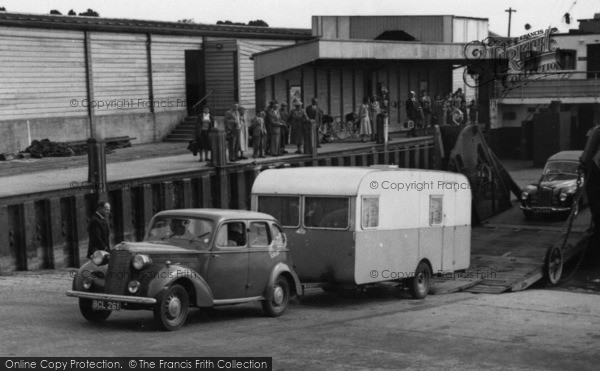 Photo of Lymington, Car And Caravan Disembarking The Ferry Farringford c.1955