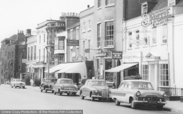 Photo of Lymington, High Street, Shops And Cars c.1960