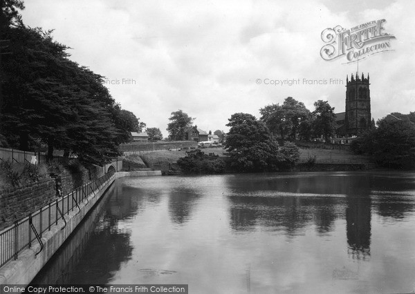 Photo of Lymm, The Lake And St Mary's Church c.1950