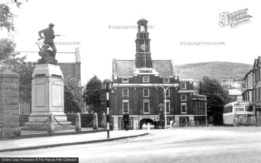 Maesteg, Town Hall and War Memorial c1955