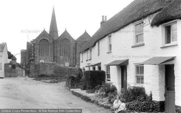 Photo of Malborough, Old Cottages And All Saints Church 1927