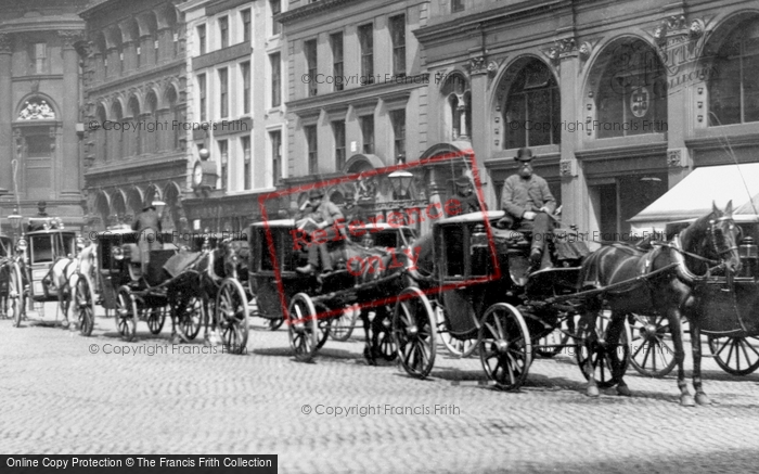 Photo of Manchester, Horsedrawn Cabs In St Ann's Square 1885