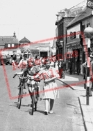 Pushing Bicycles On Broad Street c.1950, March