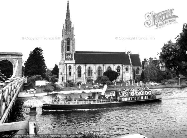 Photo of Marlow, All Saints Church And Pleasure Boat c.1955