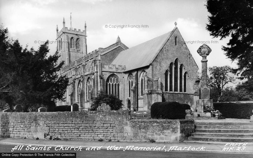 Martock, All Saints Church and War Memorial c1955