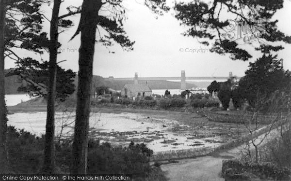 Photo of Menai Bridge, Church Island And Britannia Tubular Bridge c.1955