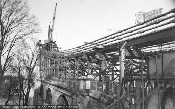 Photo of Menai Bridge, Suspension Bridge During Reconstruction c.1938