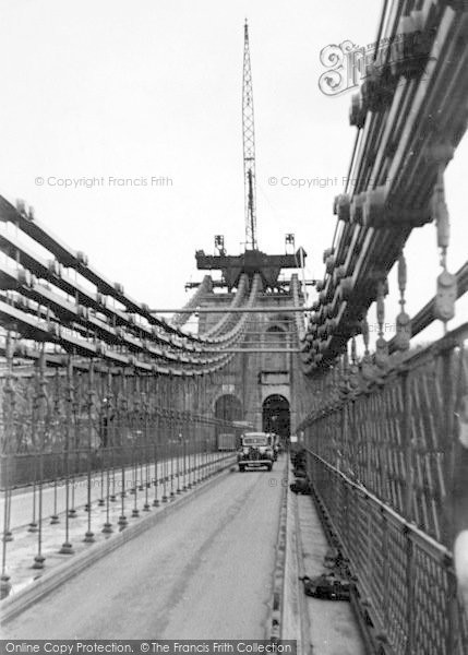 Photo of Menai Bridge, Suspension Bridge During Reconstruction c.1938
