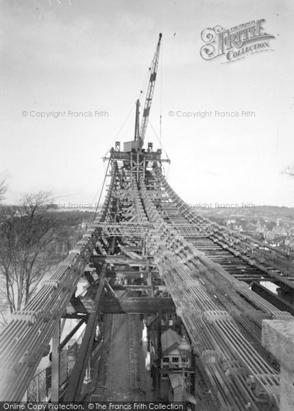 Photo of Menai Bridge, Suspension Bridge During Reconstruction c.1938