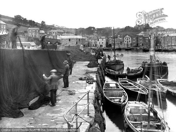 Photo of Mevagissey, Spreading The Nets To Dry 1924