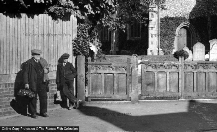 Photo of Mickleham, Men Waiting At Church Gates 1921