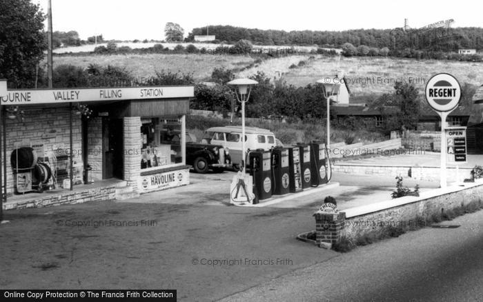 Photo of Milborne St Andrew, Bourne Valley Filling Station c.1960