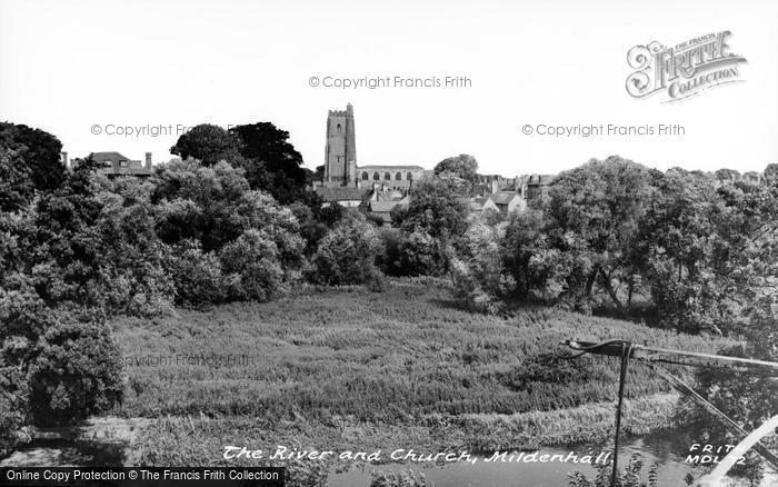 Photo of Mildenhall, The River And Church c.1955