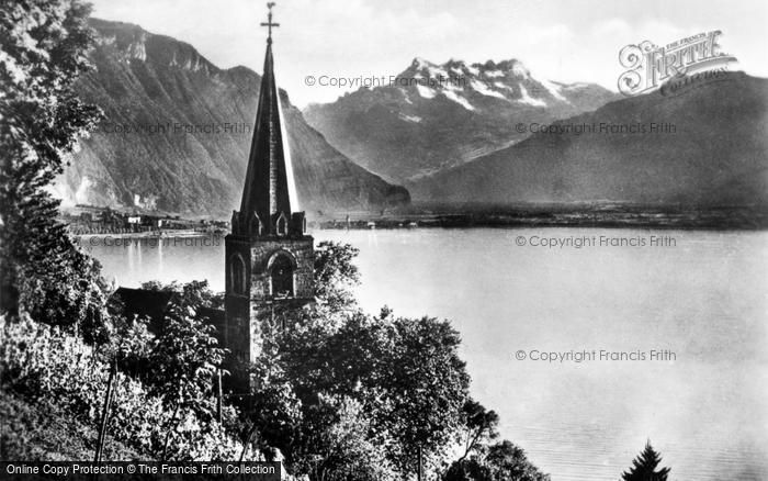 Photo of Montreux, The Church And The Dents Du Midi c.1930