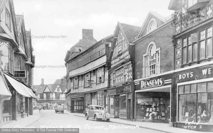 Photo of Nantwich, Crown Hotel And High Street c.1955