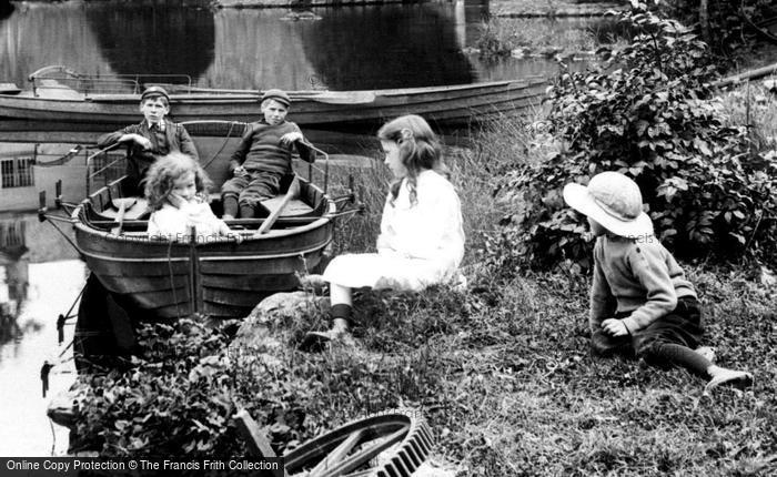 Photo of Newby Bridge, Children By The River 1914