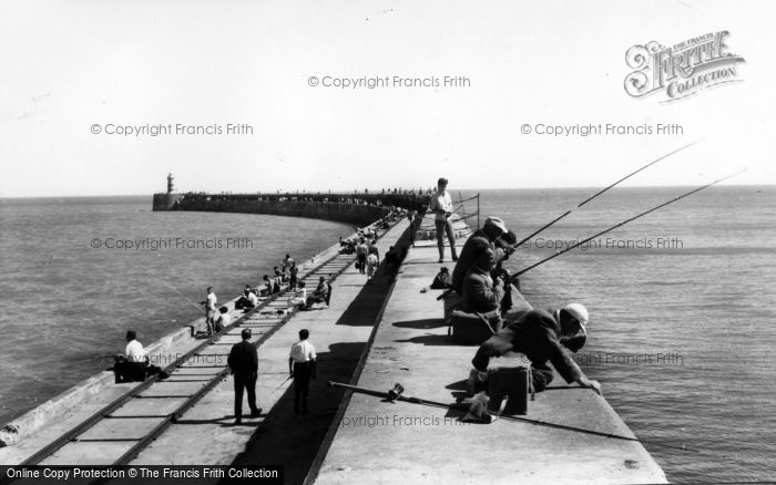 Photo of Newhaven, Fishing From Harbour Wall c.1965