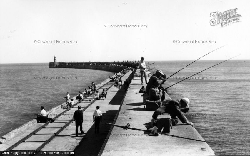 Newhaven, Fishing from Harbour Wall c1965