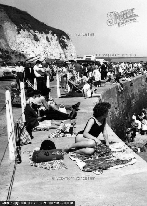 Photo of Newhaven, Sunbathing On The Sea Wall c.1965