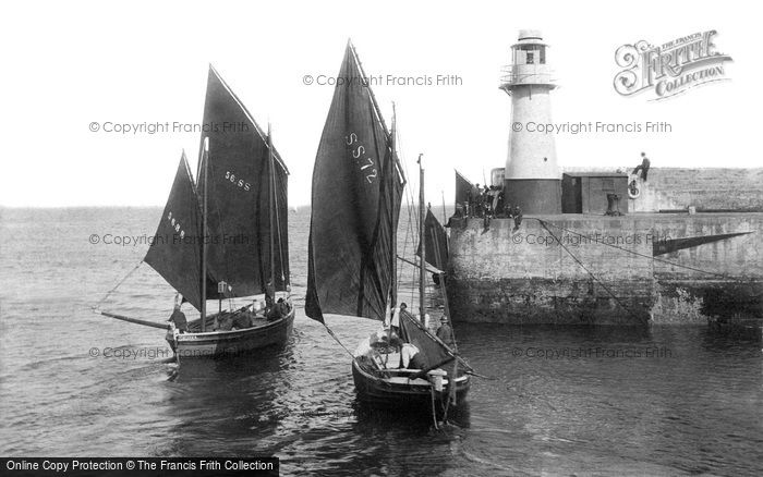 Photo of Newlyn, Fishing Boats By The Lighthouse 1906