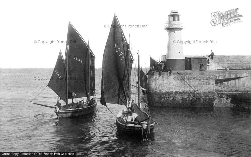 Newlyn, Fishing Boats by the Lighthouse 1906
