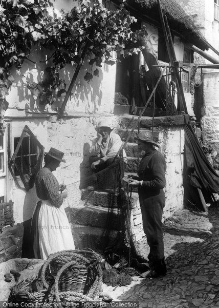 Photo of Newlyn, Mending Nets 1906