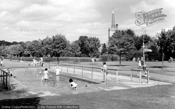 Photo of Newmarket, Paddling Pool And St Mary's Church c.1960
