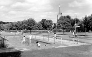 Newmarket, Paddling Pool and St Mary's Church c1960