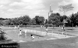 Newmarket, Paddling Pool and St Mary's Church c1960