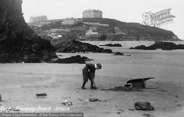 Photo of Newquay, Boy On The Beach 1899