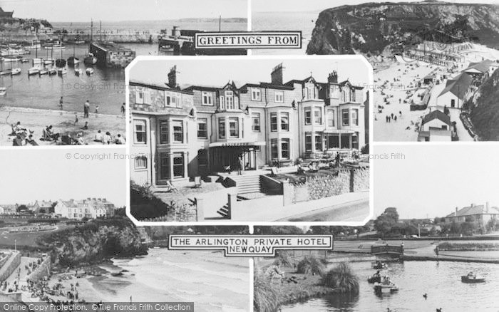 Photo of Newquay, Composite, Greetings From The Arlington Hotel c.1960