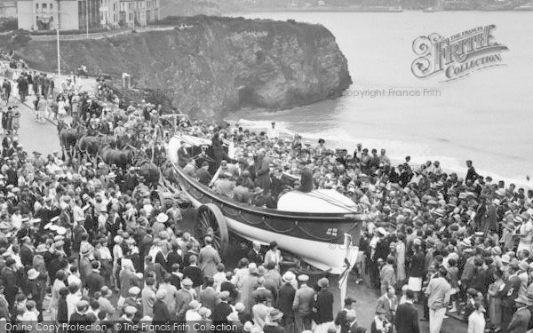 Photo of Newquay, Lifeboat Day, The Boat And Crowd 1928