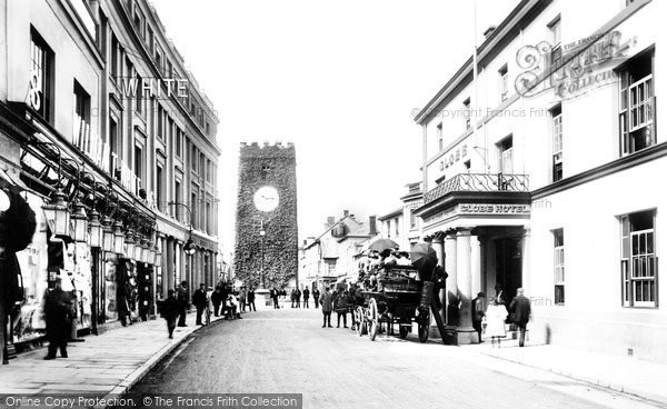 Photo of Newton Abbot, Globe Hotel and St Leonard's Tower 1906