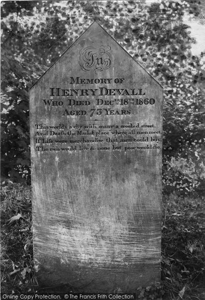 Photo of Nutfield, Church, Henry Devall's Tombstone 1908