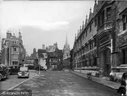 Oriel College Front And St Mary's Spire 1937, Oxford