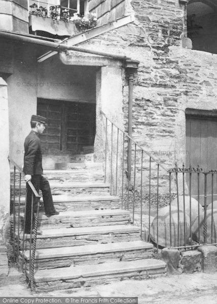 Photo of Padstow, Abbey House, A Young Man On The Steps 1906