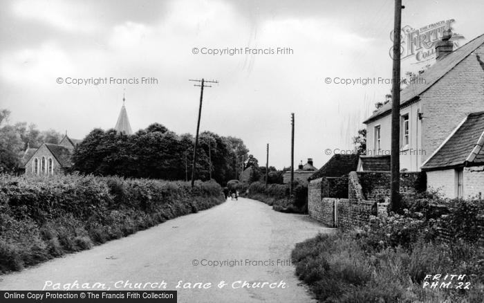 Photo of Pagham, Church Lane And Church Of St Thomas à Becket c.1955