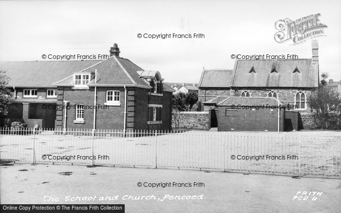 Photo of Pencoed, The School And Church c.1955