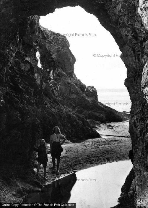 Photo of Perranporth, Girls Under Natural Arch 1912