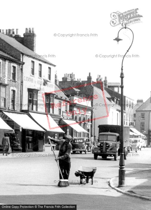 Photo of Pocklington, Street Sweeper, Market  Place c.1955