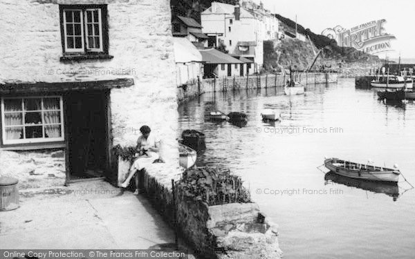 Photo of Polperro, A Woman Sewing By The Harbour c.1955