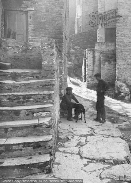 Photo of Polperro, Lansallos Street, Men And A Dog 1924